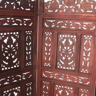 Ahşap Maun Rengi El Oyması Paravan