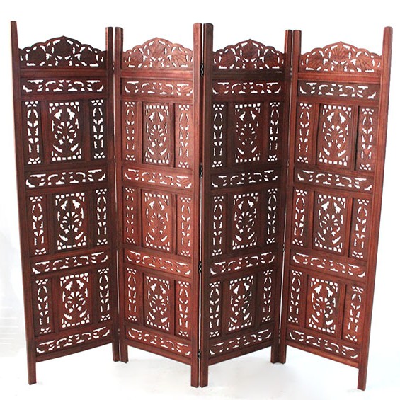 Ahşap Maun Rengi El Oyması Paravan