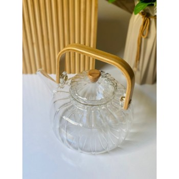 Ahşap Saplı Cam Çizgili Demlik 