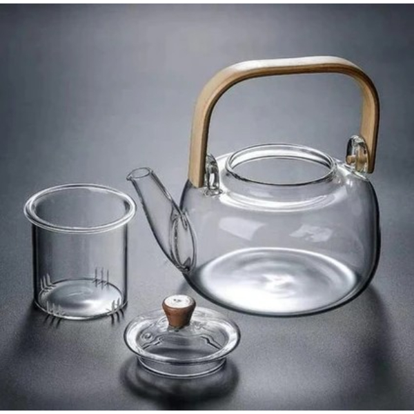 Ahşap Saplı Cam Filtreli Demlik 