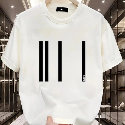 AICG Ön Arka Baskılı Bisiklet Yaka   Oversize Bisiklet Yaka T-shirt - Beyaz -