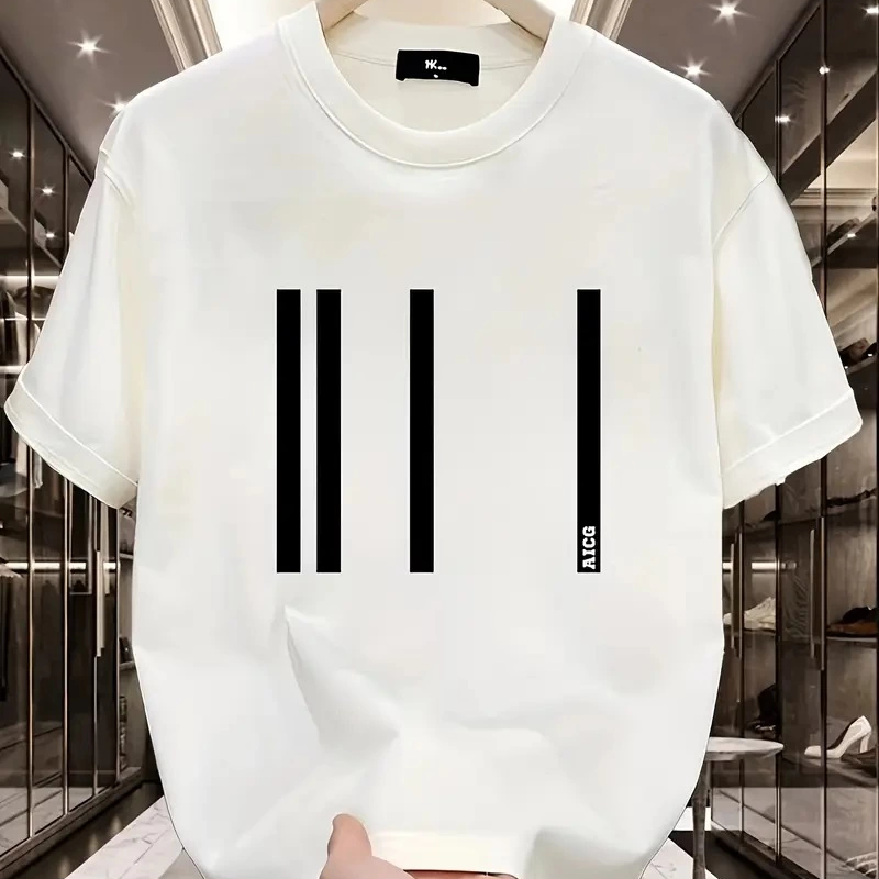 AICG Ön Arka Baskılı Bisiklet Yaka   Oversize Bisiklet Yaka T-shirt - Beyaz -