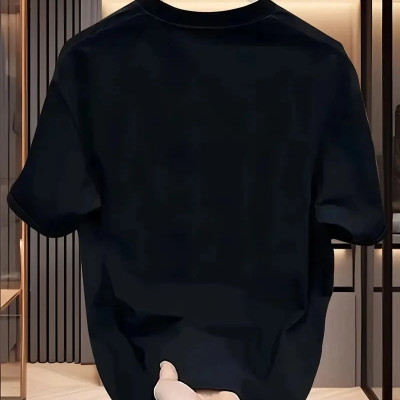 AICG Ön Arka Baskılı Bisiklet Yaka   Oversize Bisiklet Yaka T-shirt - Siyah -