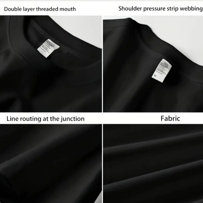 AICG Ön Arka Baskılı Bisiklet Yaka   Oversize Bisiklet Yaka T-shirt - Siyah -