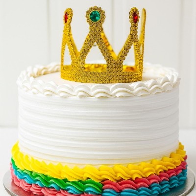 Altın Işıltılı Pasta Üstü Taç Plastik 