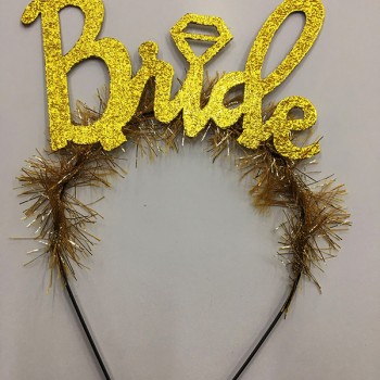 Altın Renk Bekarlığa Veda İtalik Yazı Alyanslı Bride Taç