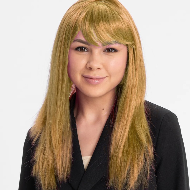 Altın Renk Düz Kesim İçi Astarlı Uzun Parti Peruğu 