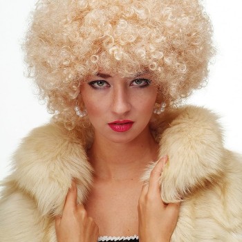 Altın Renk Kıvırcık Afro Parti Peruğu