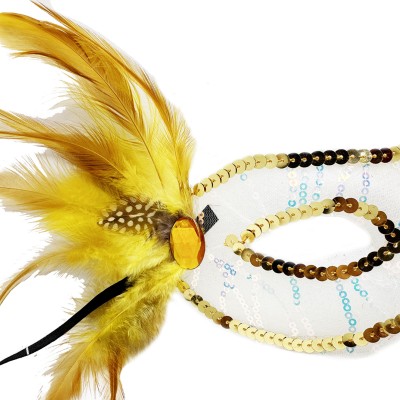 Altın Yandan Tüylü Pul Payet Parti Maskesi