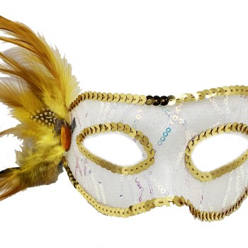 Altın Yandan Tüylü Pul Payet Parti Maskesi