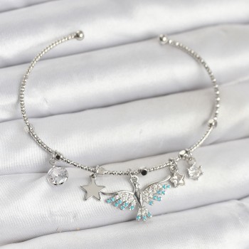 Anka Kuşu Charmlı Gümüş Renk Pirinç Kadın Bileklik