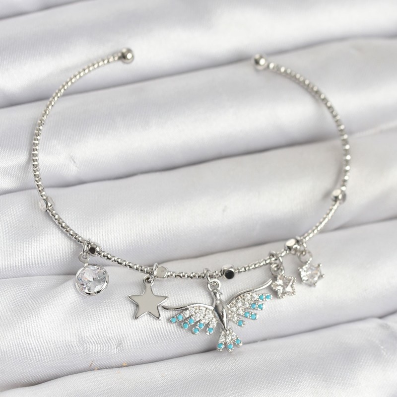 Anka Kuşu Charmlı Gümüş Renk Pirinç Kadın Bileklik