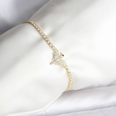 Anka Kuşu Model Zirkon Taşlı Gold Renk Pirinç Su Yolu Kadın Bileklik