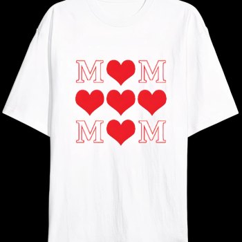 Anneler Gününe Özel Tasarım MOM Kalp Baskılı T-shirt - Beyaz -