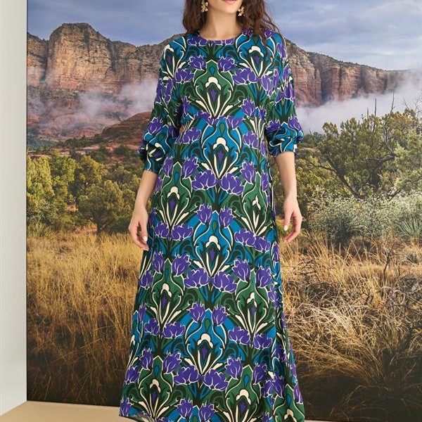 Arias Closet %100 Viskon Çiçek Desenli Truvakar Kollu Saten Elbise