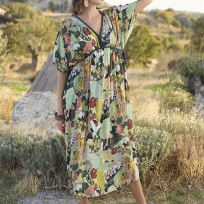 Arias Closet %100 Viskon Çiçek Ve Yaprak Desenli Kısa Kollu Elbise