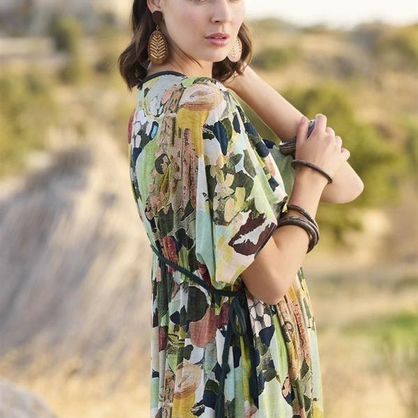 Arias Closet %100 Viskon Çiçek Ve Yaprak Desenli Kısa Kollu Elbise