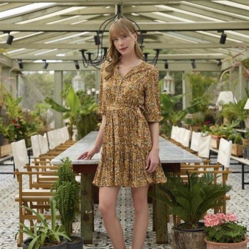 Arias Closet %100 Viskon Çiçek Ve Yaprak Desenli Kuşaklı Elbise