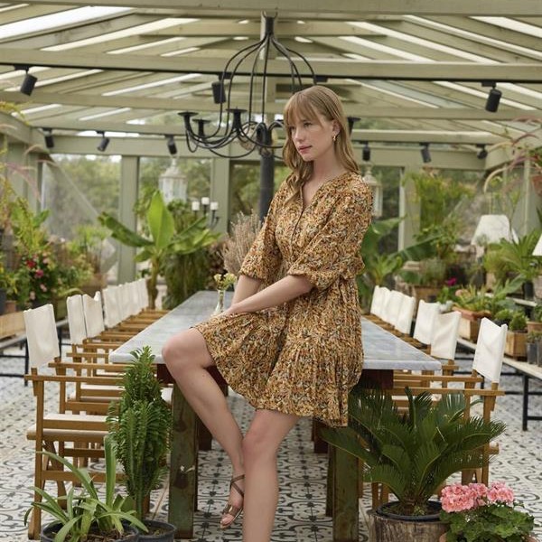 Arias Closet %100 Viskon Çiçek Ve Yaprak Desenli Kuşaklı Elbise