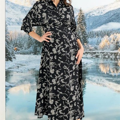 Arias Closet %100 Viskon Desenli Truvakar Kollu Saten Elbise