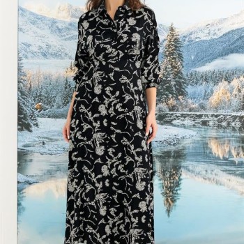 Arias Closet %100 Viskon Desenli Truvakar Kollu Saten Elbise