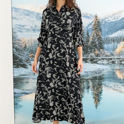 Arias Closet %100 Viskon Desenli Truvakar Kollu Saten Elbise