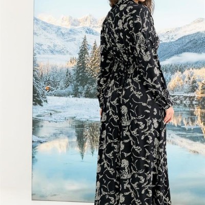 Arias Closet %100 Viskon Desenli Truvakar Kollu Saten Elbise