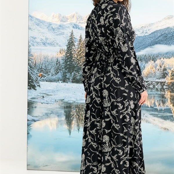 Arias Closet %100 Viskon Desenli Truvakar Kollu Saten Elbise