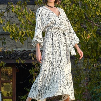 Arias Closet %100 Viskon Puantiye Desenli Kuşaklı Elbise