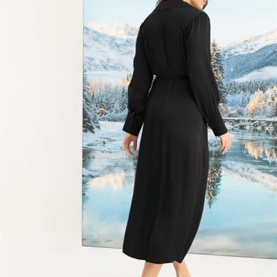 Arias Closet %100 Viskon Uzun Kollu Saten Elbise