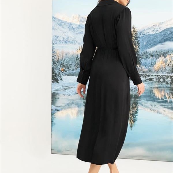 Arias Closet %100 Viskon Uzun Kollu Saten Elbise