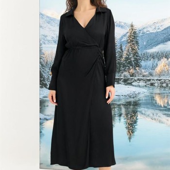 Arias Closet %100 Viskon Uzun Kollu Saten Elbise