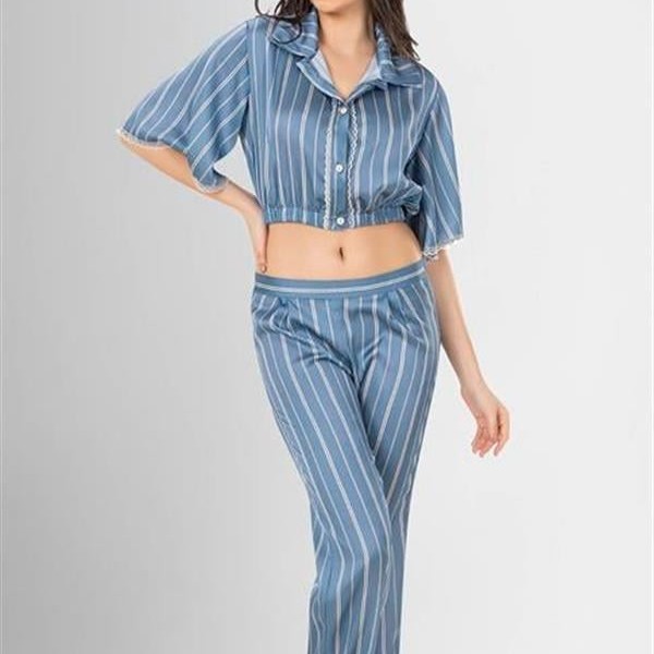 Arias Closet 2'Li Desenli Saten Pijama Takımı