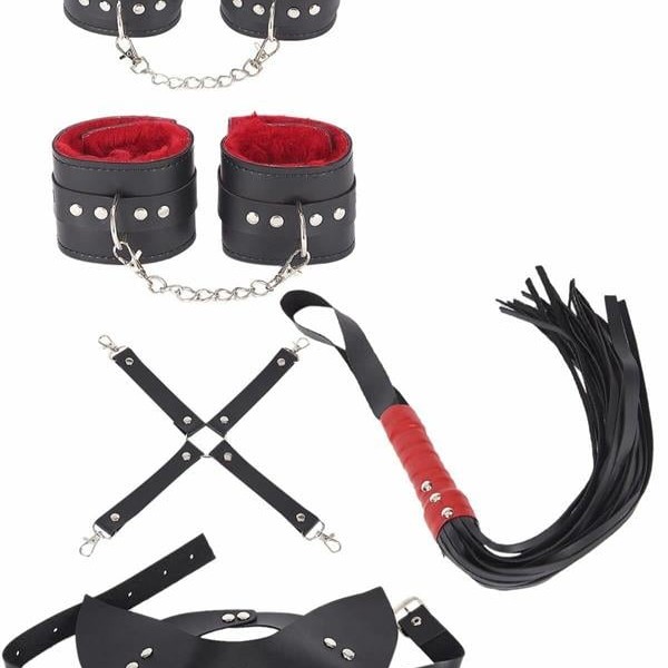 Arias Closet 4'Lü Kol Bacak Kırbaç Maske Deri Aksesuar Set