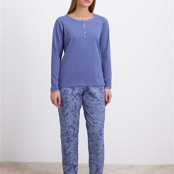 Arias Closet %95 Pamuklu Uzun Kollu T-Shirt Ve Desenli Pantolon Pijama Takımı