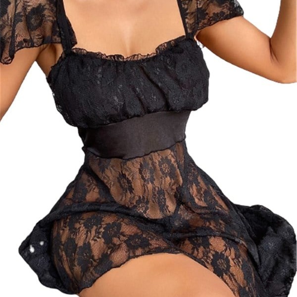 Arias Closet Alt Kısmı Tül Üst Kısmı Jarse Mini Fantazi Siyah Gecelik