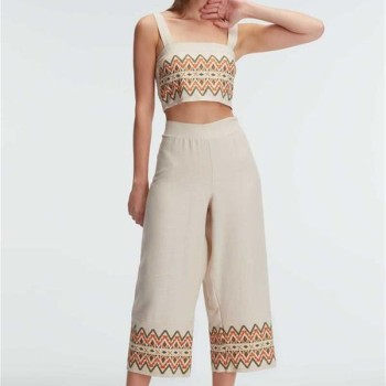 Arias Closet Askılı Oyuk U Yaka Geometrik Yazlık Uzun Nakış Detaylı Pijama Takımı