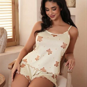 Arias Closet Ayıcık Desenli Askılı Şortlu Pijama Takımı