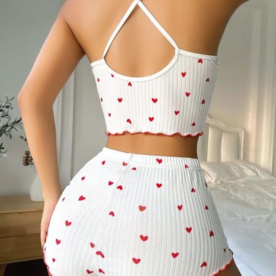 Arias Closet Beyaz Fiyonk Desenli Kalpli Askılı Şortlu Pijama Takım