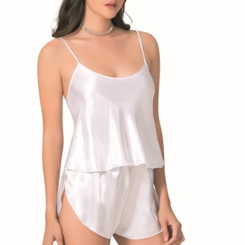 Arias Closet Beyaz Saten Babydoll Şort Takımı