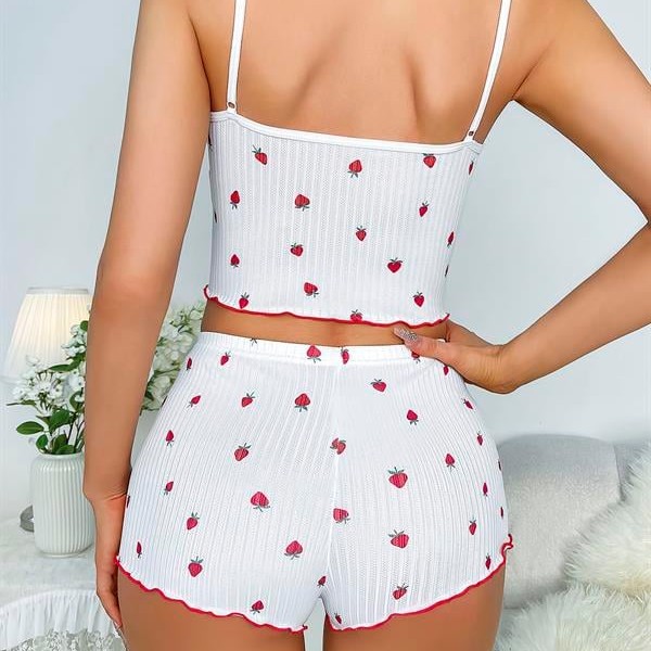 Arias Closet Beyaz Üstüne Çilek Desenli Askılı Şortlu Pijama Takımı