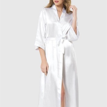 Arias Closet Beyaz Uzun Saten Sabahlık