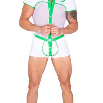 Arias Closet Beyaz Yeşil Şeritli Fantezi Erkek Kostüm