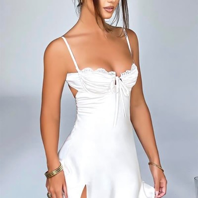 Arias Closet Beyaz Yırtmaç Detaylı Fantezi Mini Club Elbisesi