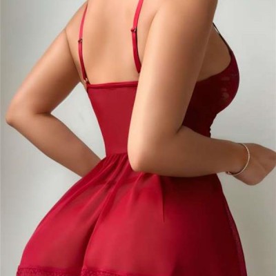 Arias Closet Bordo Dantel İşlemeli Tül Fantezi Gecelik