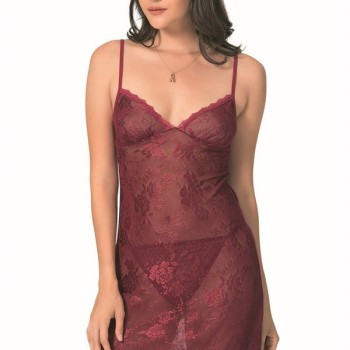 Arias Closet Bordo Kısa Jakarlı Gecelik