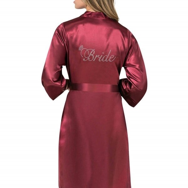 Arias Closet Bordo Kısa Saten Bride Sabahlık