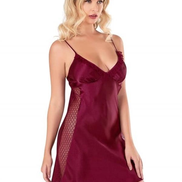 Arias Closet Bordo Kısa Saten Gecelik 8105