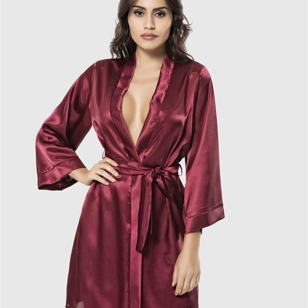 Arias Closet Bordo Kısa Saten Sabahlık