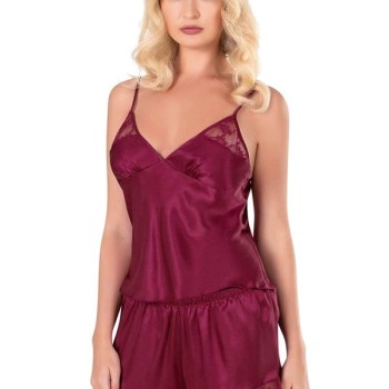 Arias Closet Bordo Saten Babydoll Şort Takımı